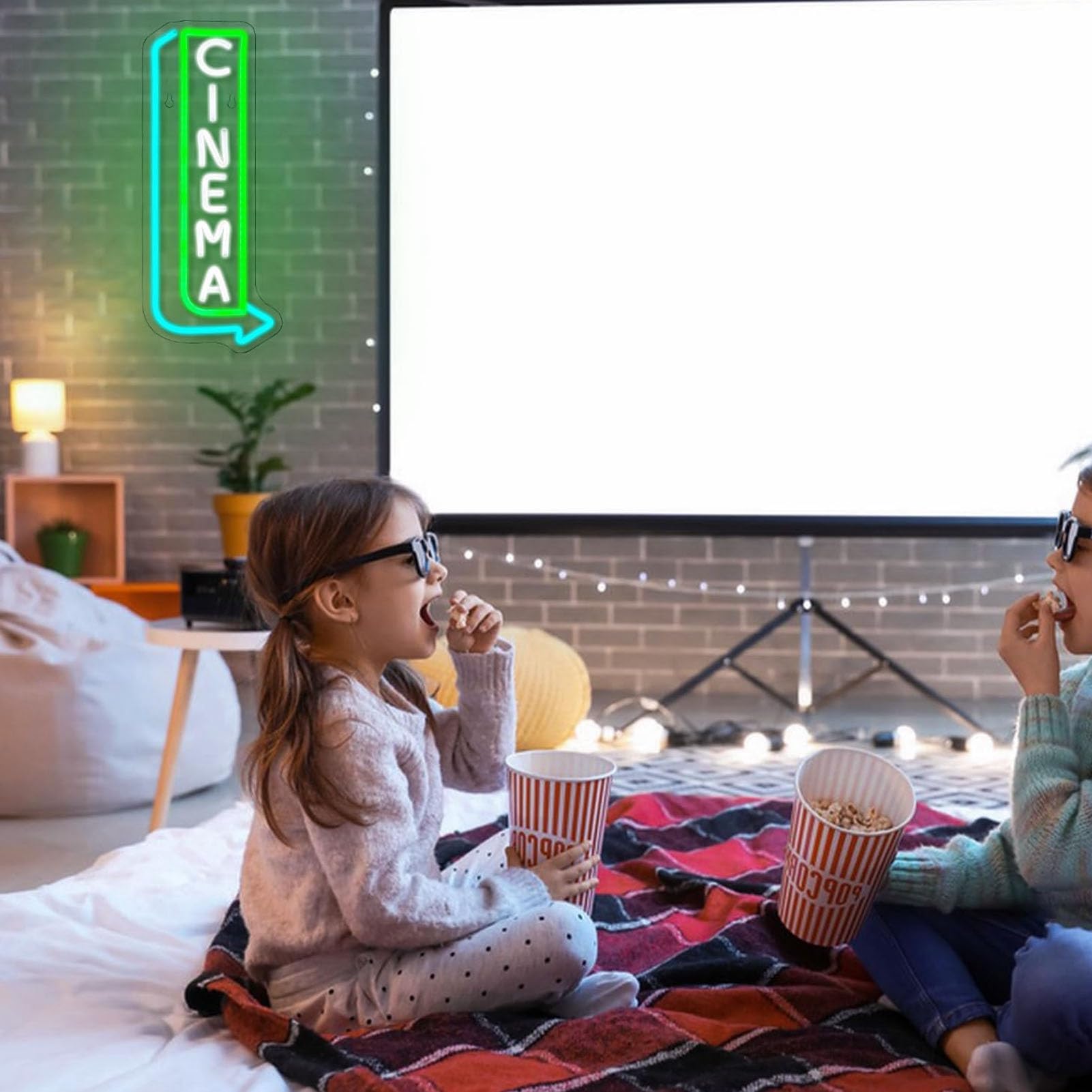 Insegna cinematografica Luce a LED dimmerabile con lettera a punta di freccia per sala cinematografica Decorazione parete per teatro Materiale acrilico Verde Blu Bianco CINEMA