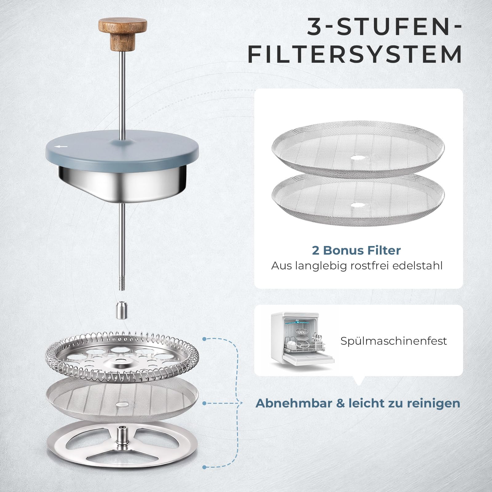 ecooe French Press Kaffeepresse 1,5 L Edelstahl Ddoppelwandig