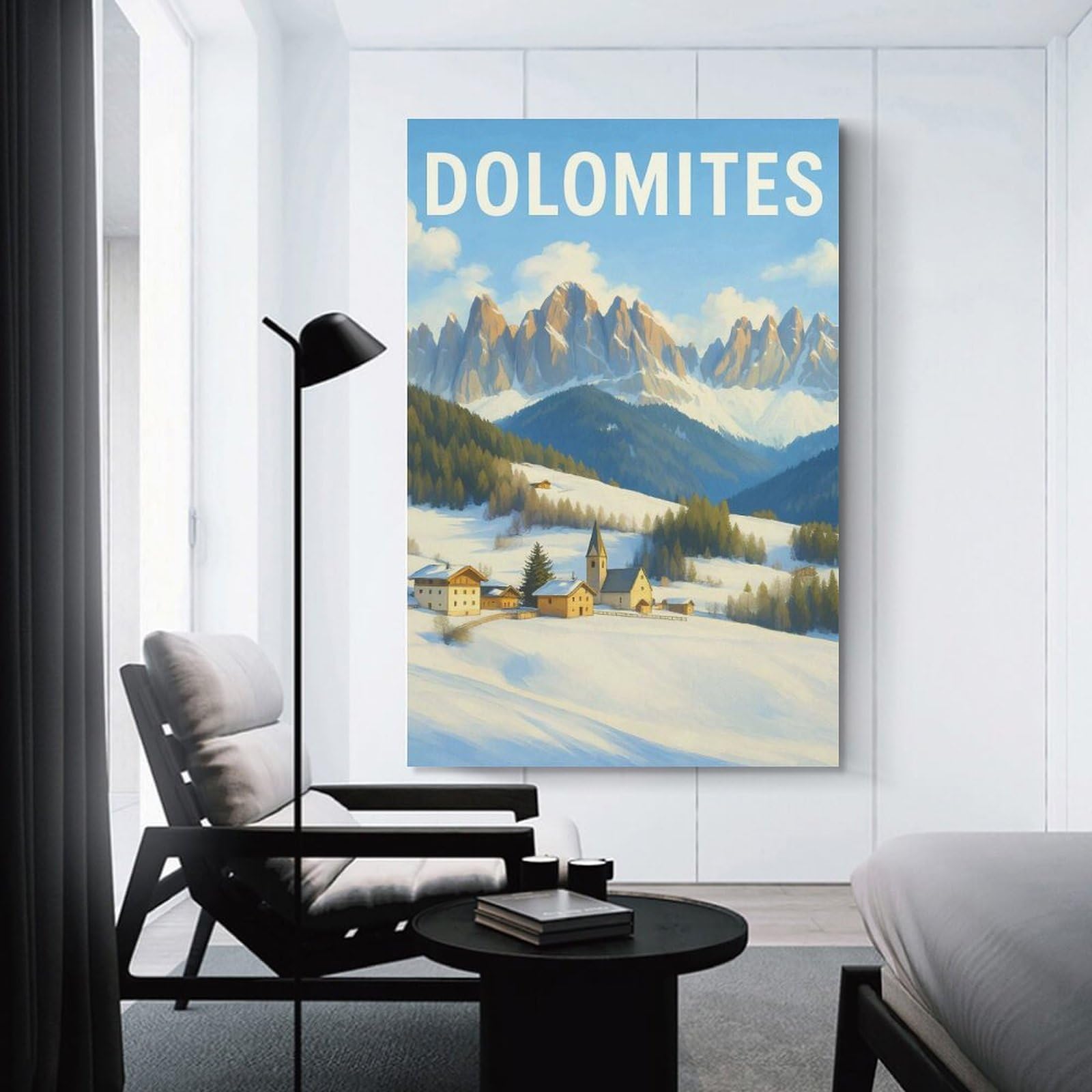 Junmoney Dolomites Winter Landscape Home Decor Wall Art 12x18inch(30x45cm), for Office, Study Or Home Workspace, Home Office Artwork with Decorative Appeal