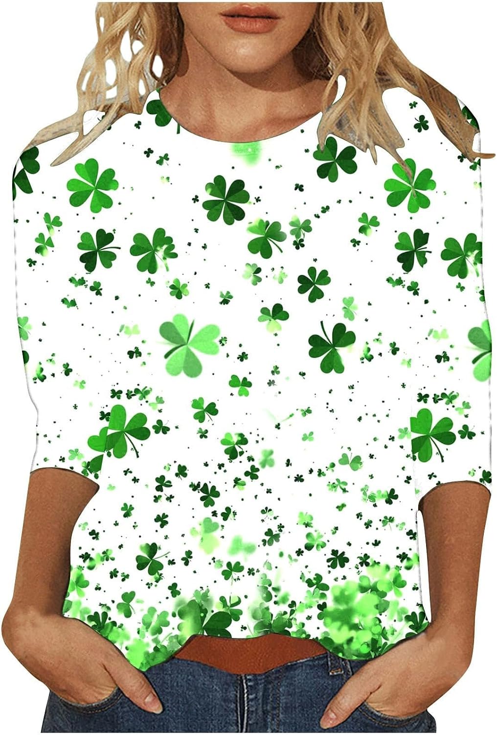 St Patricks Day Shirt Women 2025 Casual Plus Size 3/4 Sleeve Irish Clover Shirts Funny Saint Patrick's Tunic Tops