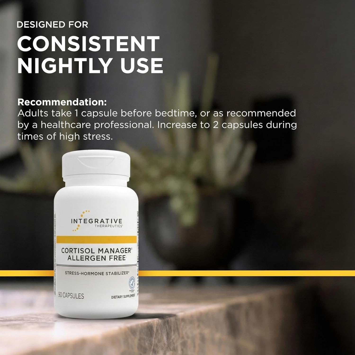 Integrative Therapeutics Cortisol Manager Allergen Free - Adrenal Health Support Supplement for Healthy Stress Response* - Vegan, Non-Dairy & Gluten-Free - 90 Capsules (45 Servings)