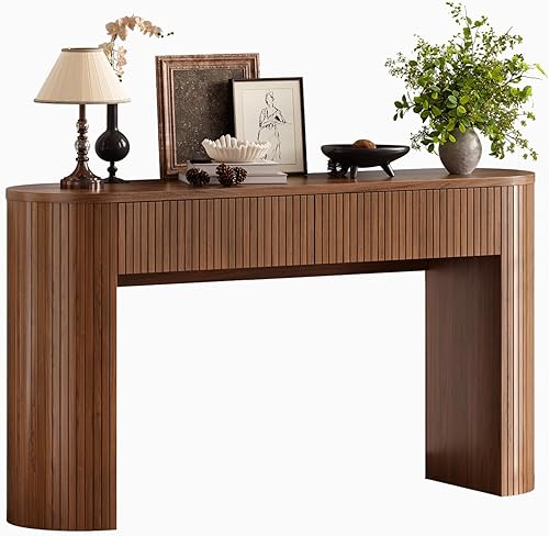 Miniatura 9 de Mesa consola de 55 pulgadas con 2 cajones, mesas de entrada acanaladas con almacenamiento, mesa de sofá detrás del sofá, mesas de pasillo, mesa de