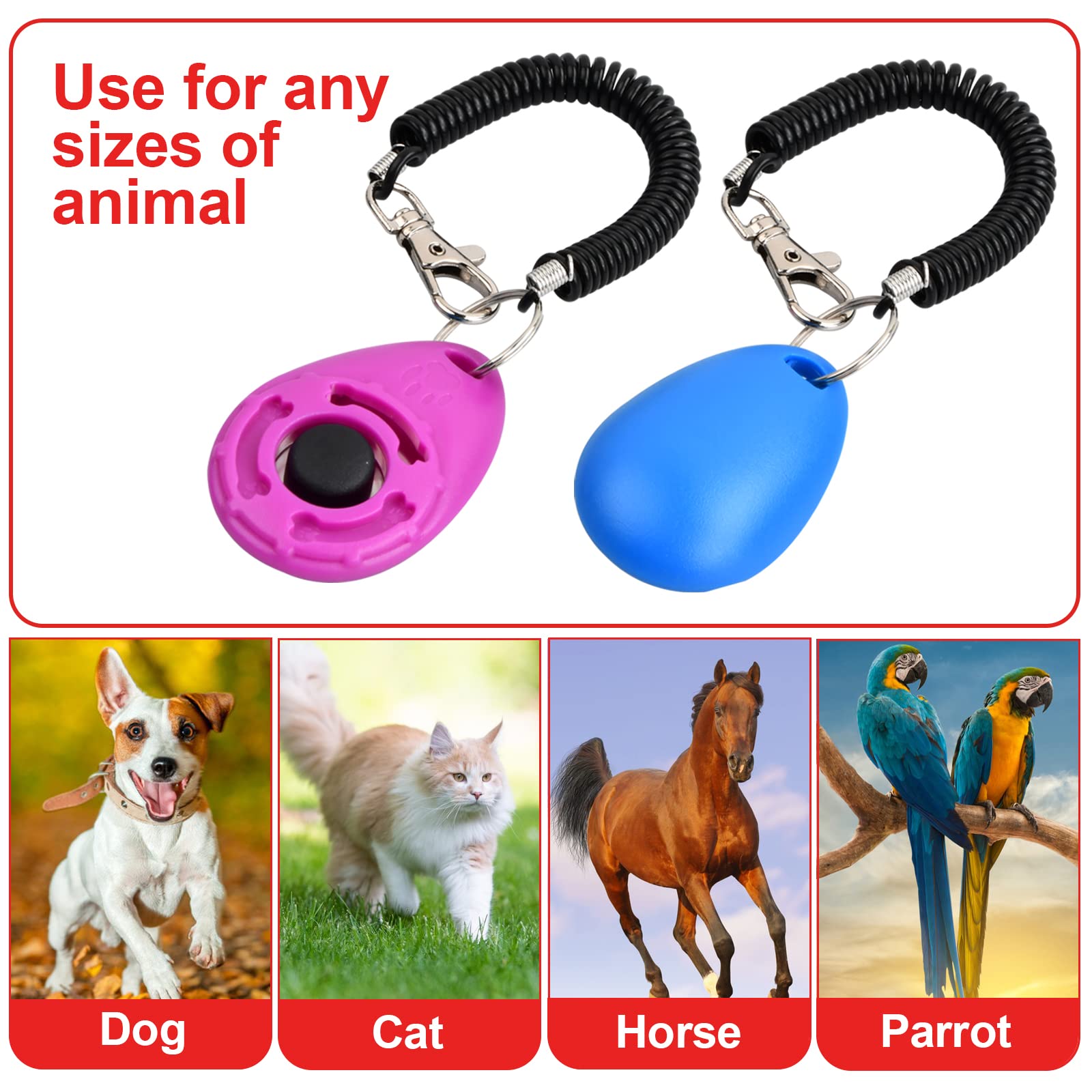 16 Pièces Chiens Clicker Formation, Pet Training Clicker, Professionnel Clicker avec Dragonne élastique, Dog Clicker Training, Dressage de Chiens Clicker pour Chat, Cheval, Chien