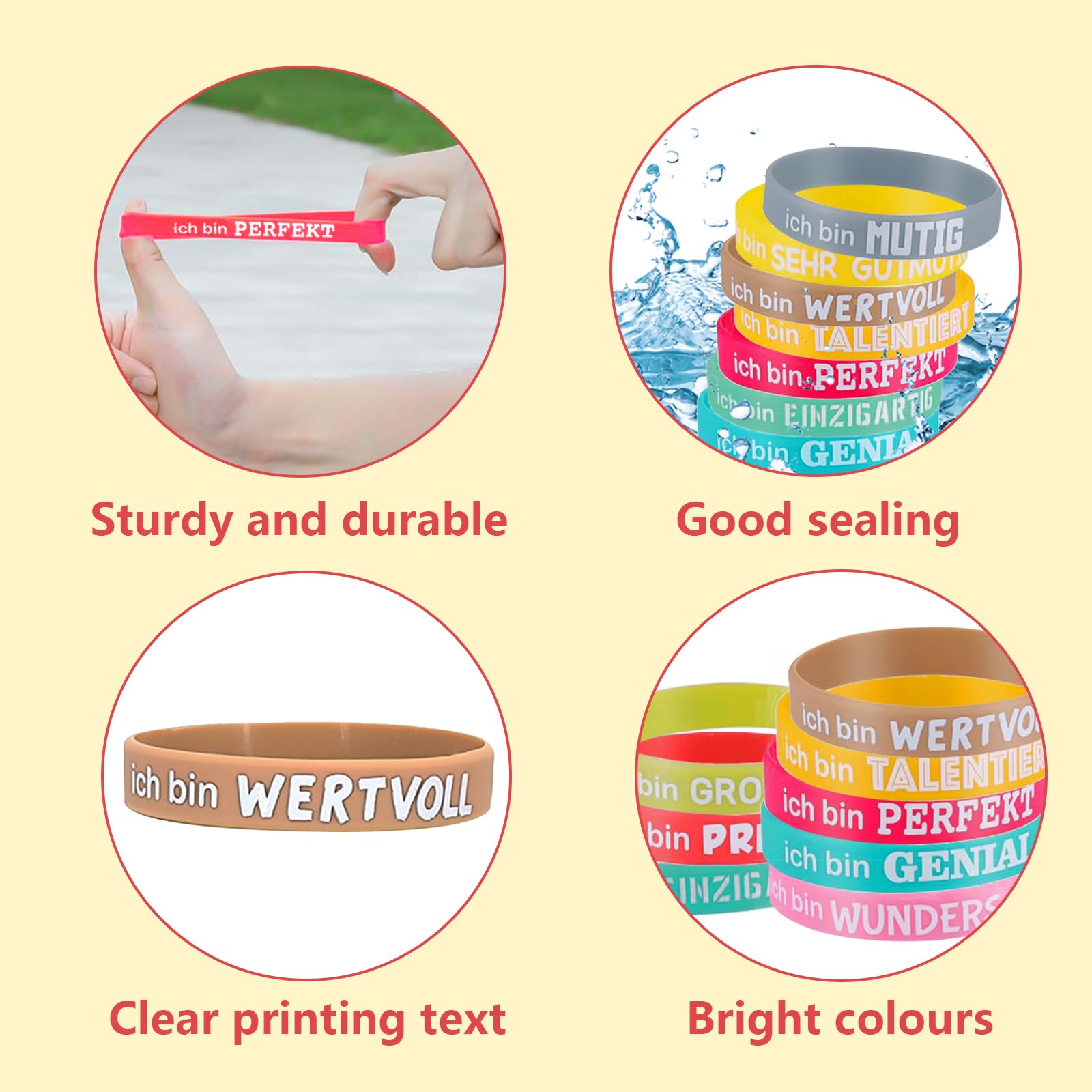Produktbild von Armband Kinder 24 Motivationsarmbänder Auf Deutsch - Silikon Mit Positiven Sprüchen - Für Kinder & Erwachsene Mutmacher Armbänder Geschenk