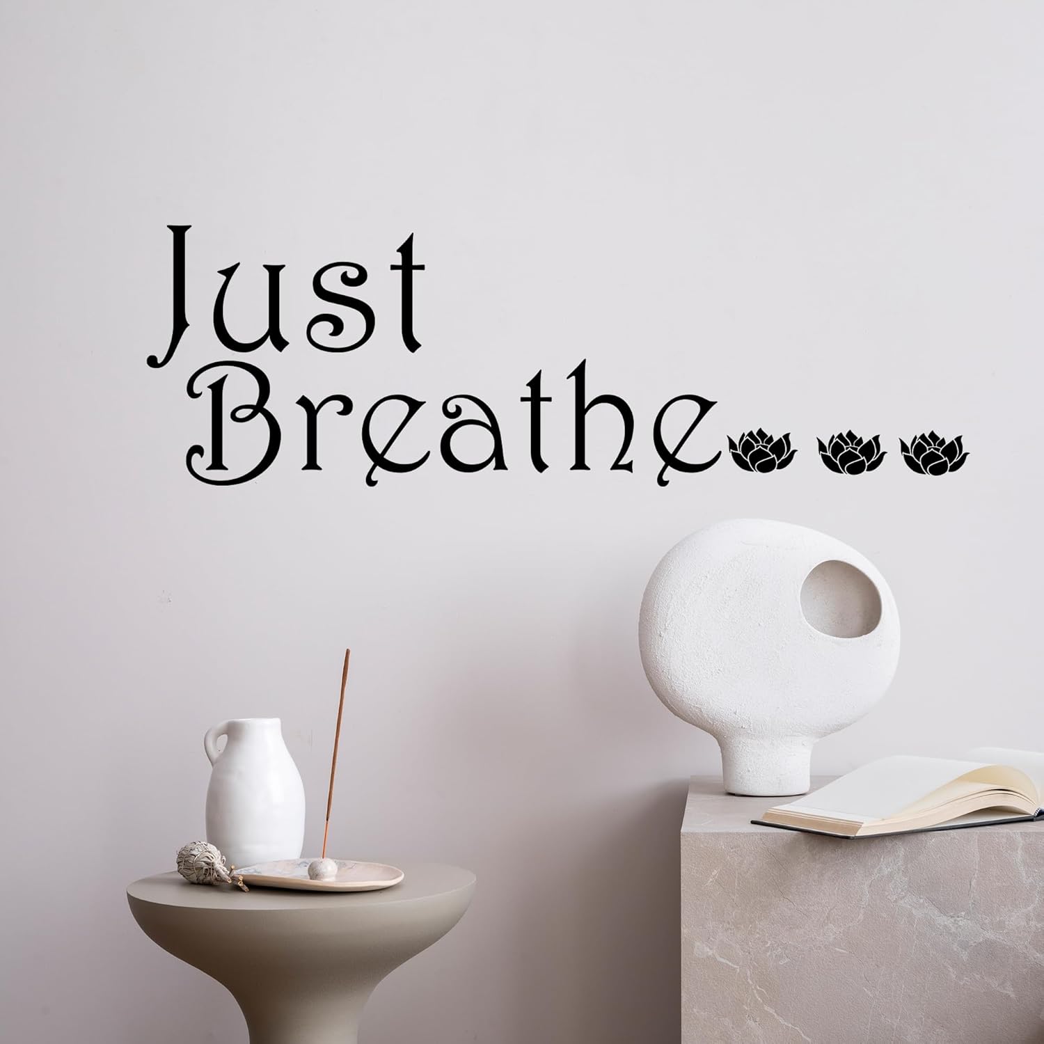 Vinyl Wall Decal Stickers Quote Words Inspiring Meditation Room Just Breathe Letters (2914ig) (M 16.5 in X 35 in, Black)