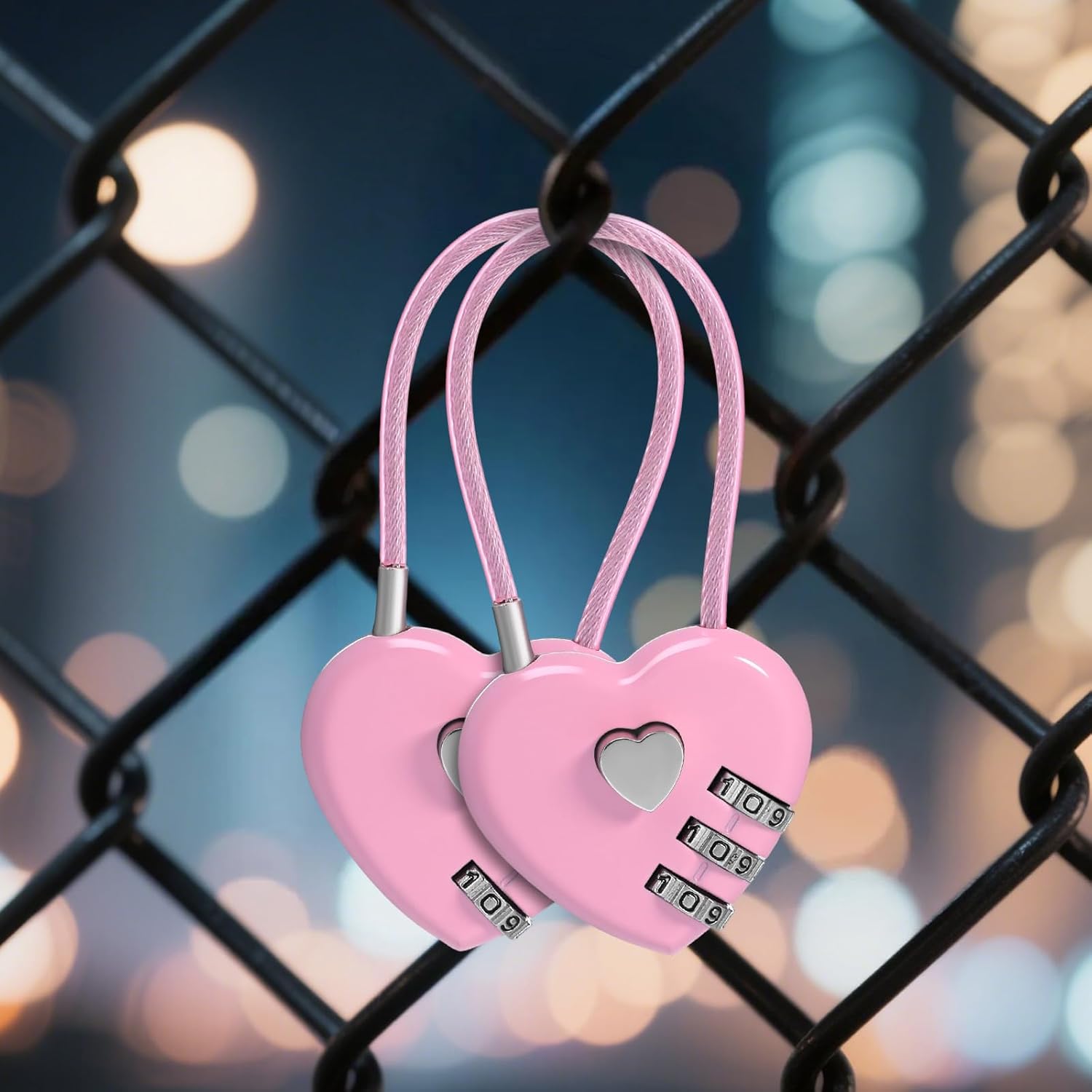 3Pcs Pink Combination Lock, 3 Digit Heart Shaped Padlock for School Gym Locker, Locker Locks for Luggage Fence Backpack Valentine Gift