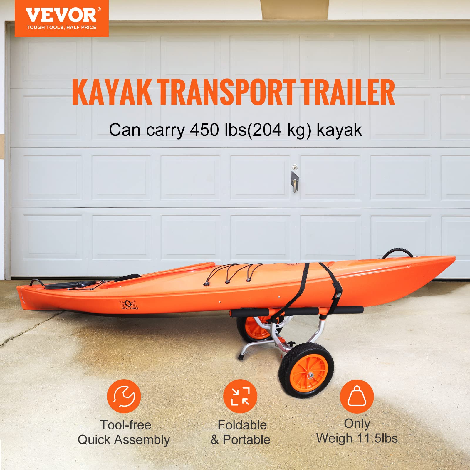 VEVOR Chariot de Kayak Chariot Transport Canoë Détachable avec Roues PleinesAjustable Pied de Support Antidérapant pour Kayaks Canoës Planches à Pagaie Tapis Flottants Bateaux