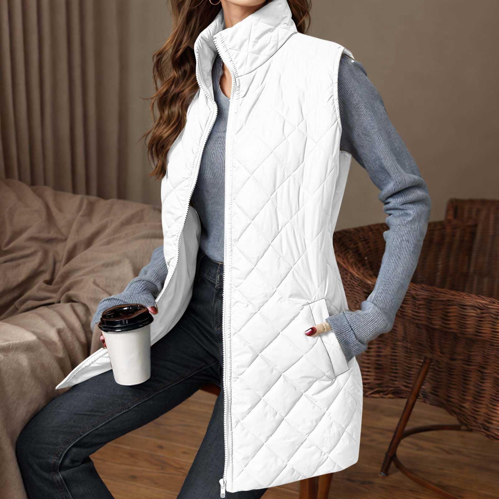 RLEHJN Dünne Steppweste Damen Leicht Lang Stehkragen Schlanke Weste Jacke Bequem Täglich Steppweste Dünner Und Leichter Daunenmantel Winddichte Fleece Damenweste Baumwolle Weste