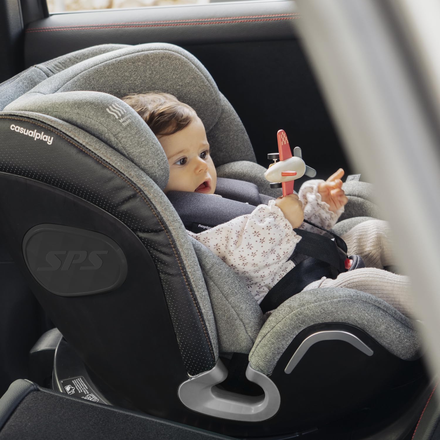 Casualplay - Silla de coche bebé Kora i- Size giratoria con isofix y pata de apoyo, grupo 0 1 2 3 de 0 a 12 años o de 40 a 150 cm altura y apta para llevar a contramarcha hasta los 105cm (Deep grey)