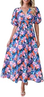 MAXIGERUI Women's Floral Maxi Dress V-Neck A-Line Summer Wedding Guest Boho Vacation Dress 2026