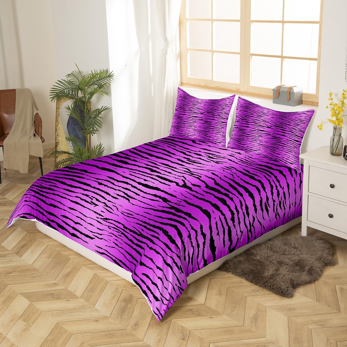 richhome Kids Cow Fur Print Bedding Set Single Cowhide Duvet Cover for Teens Bedroom Decor Farmhouse Comforter Cover Set Purple Bedspread Cover With 1 Pillow Cases Fashion - Image 4