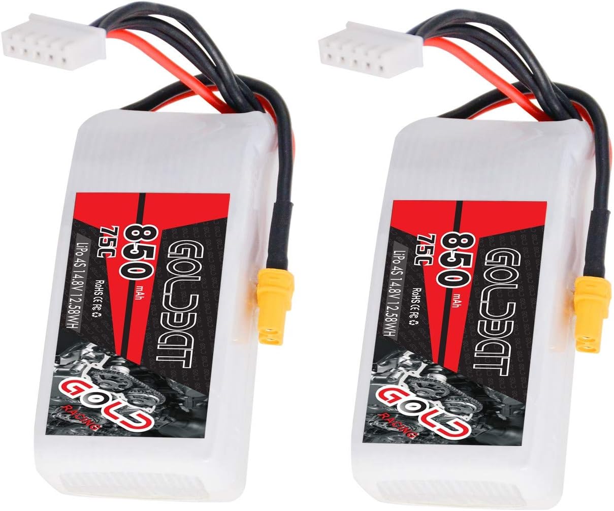 GOLDBAT 850mAh 4S 75C 14.8V Softcase Lipo Battery Pack with XT30 Plug for RC Car Truck Boat Heli Airplane UAV Drone FPV Racing (2 Packs)