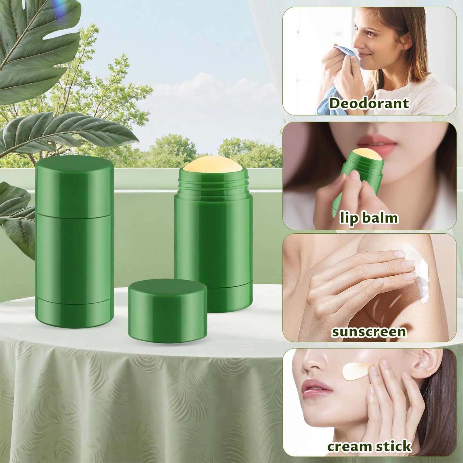 24 Pack 40ml/1.3oz Empty Deodorant Containers Twist-Up Refillable Deodorant Tubes Plastic Deodorant Bottles Bottom-fill Lip Balm Tubes For DIY Homemade Deodorant Aromatherapy Balm (green)