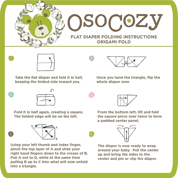 OsoCozy - Organic Flat Cloth Diapers (Dozen) - 27 x 30.5 - One-Layer Nappies Made of Soft, Durable 100% Birdseye Cotton - The Best Organic Diapers - Sold by the Dozen.