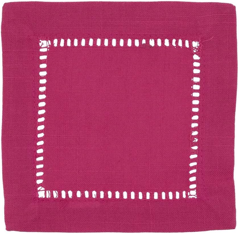 Fennco Styles Classic Hemstitch Design 6 Inch Square Table Napkin Coasters, Set of 4 – Fuchsia Table Cover for Home Décor, Dining Table, Banquets, Holidays and Special Occasions