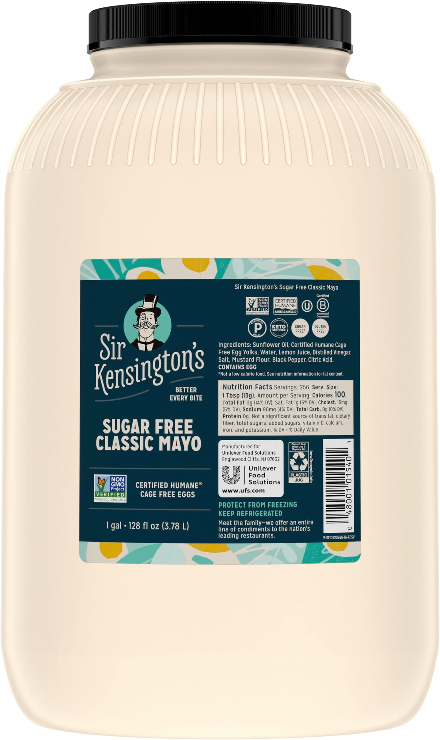 Sir Kensington's Sugar Free Classic Mayonnaise, Sunflower Oil, Non-GMO, No Artificial Colors, No Artificial Flavors, Keto Friendly, Paleo Friendly, Gluten Free, Kosher, 1gallon, Pack of 4