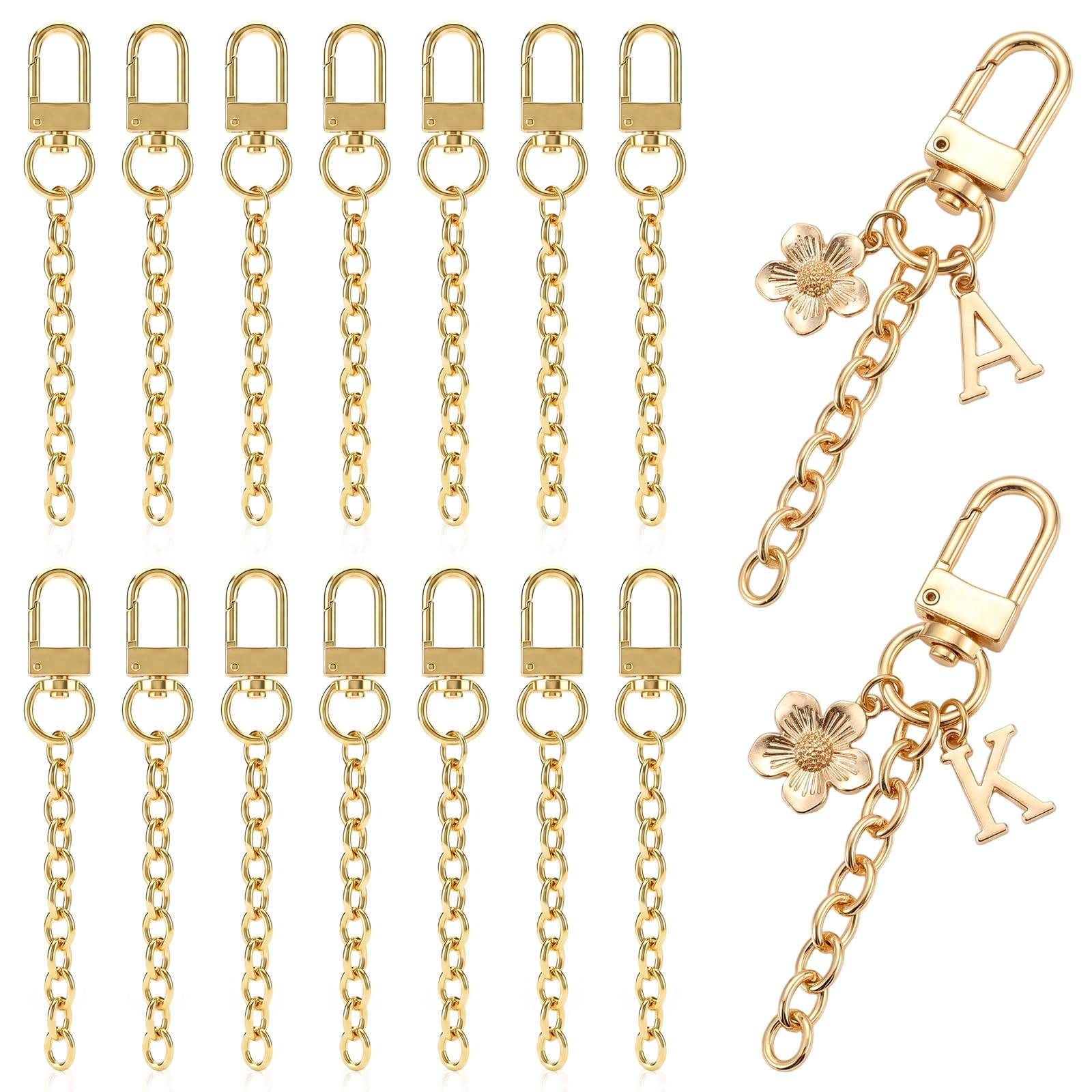 Xinjoduz 15 PCS Metal Keychain Clips with Key Ring Bulk, Swivel Snap Hooks Lobster Claw Clasps and Extender Key Chain Making Kit for DIY Craft Supplies Jewelry Bag Charm Chain Accessories Gift (Gold)