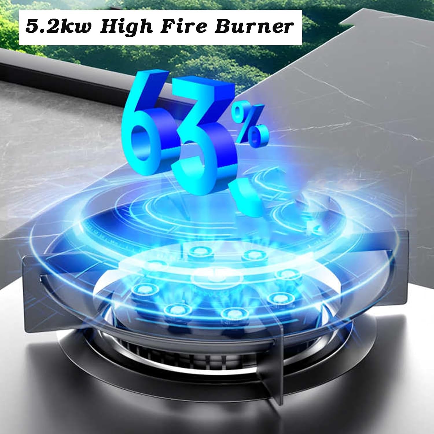 Gas Cooker 2 Burners,5.2kw 9-Cavity High-fire Frying Pan,Tempered Glass Countertop,NG/LPG Gas Source Kit,with Flameout Protection(LPG)