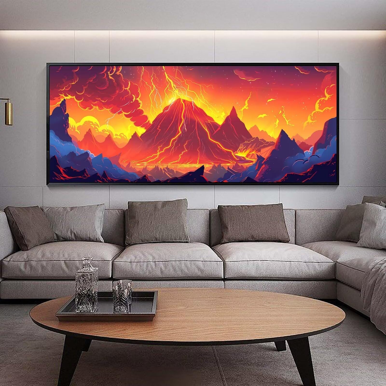 Diamond Painting Groß xxl 160 x 80 cm Vulkan Diamant Painting Bilder Erwachsene Malen nach Zahlen Landschaft DIY Voll Round diamond painting zubehör Set für Wohnzimmer und Schlafzimmer Wanddeko D77