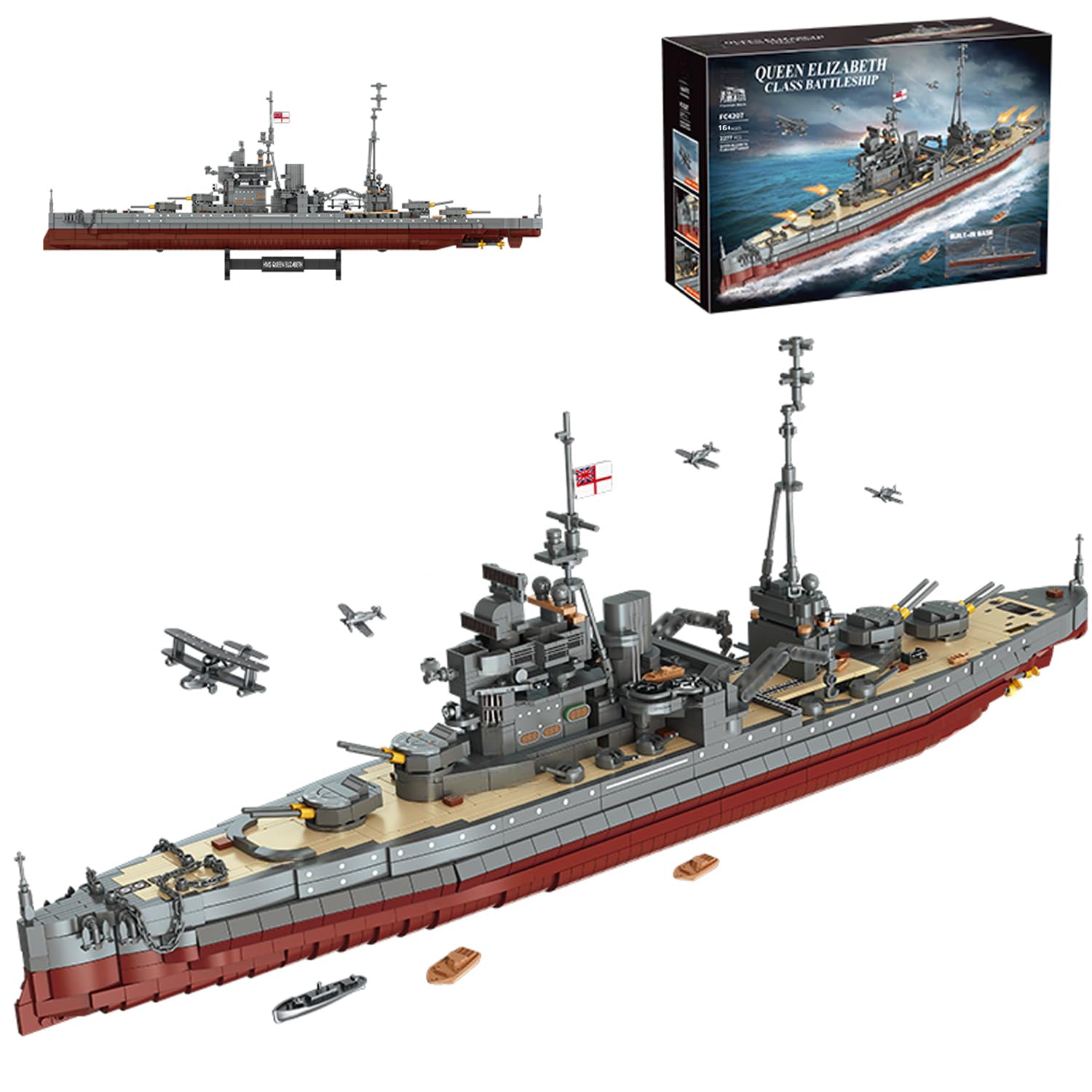 LIKLIKLINK Queen Elizabeth Class Battleship Building Kit, 2,277 Pieces Military Series WWII Battleship Building Block Set, Large MOC Collectible Displayable Gift Ship Model Kit for Adults