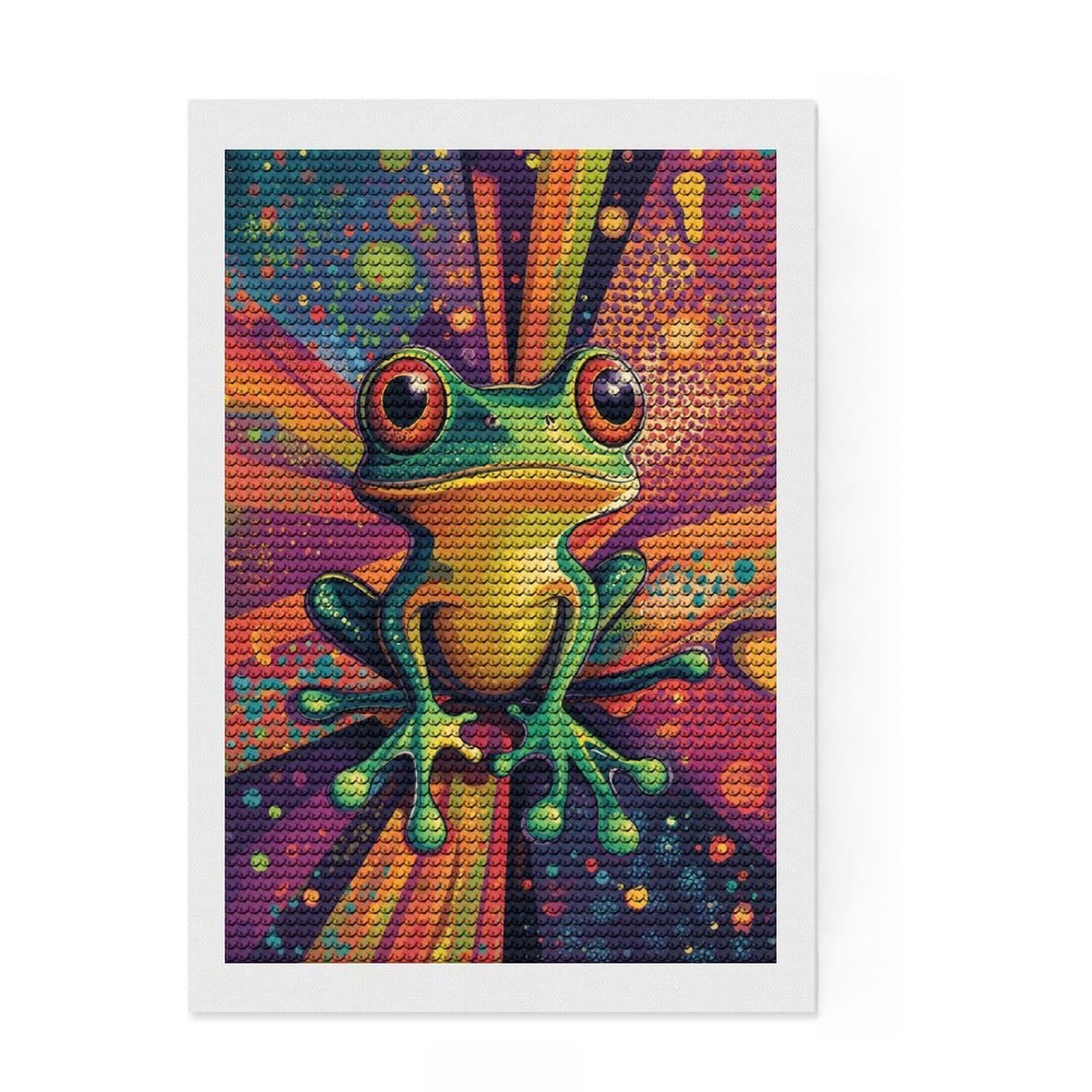 Junmoney Psychedelic Frog Art Neon Tree Frog Wall Print DIY Diamond Art Canvas Kit 8"x12", for Women, Relaxing DIY, Leisure Activity, Home Wall Art, Festive Home Decor