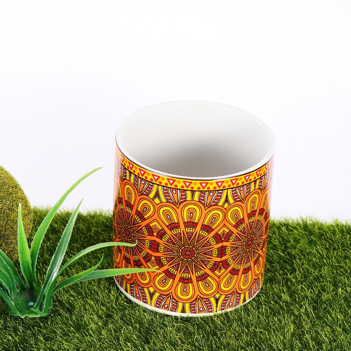 Milisten 4 Stücke Mandala Blumentopf aus Keramik Sukkulenten Pflanzgefäß Kreativ für Kakteen und Pflanzen für Deko zu Hause und Büro Feine Verarbeitung