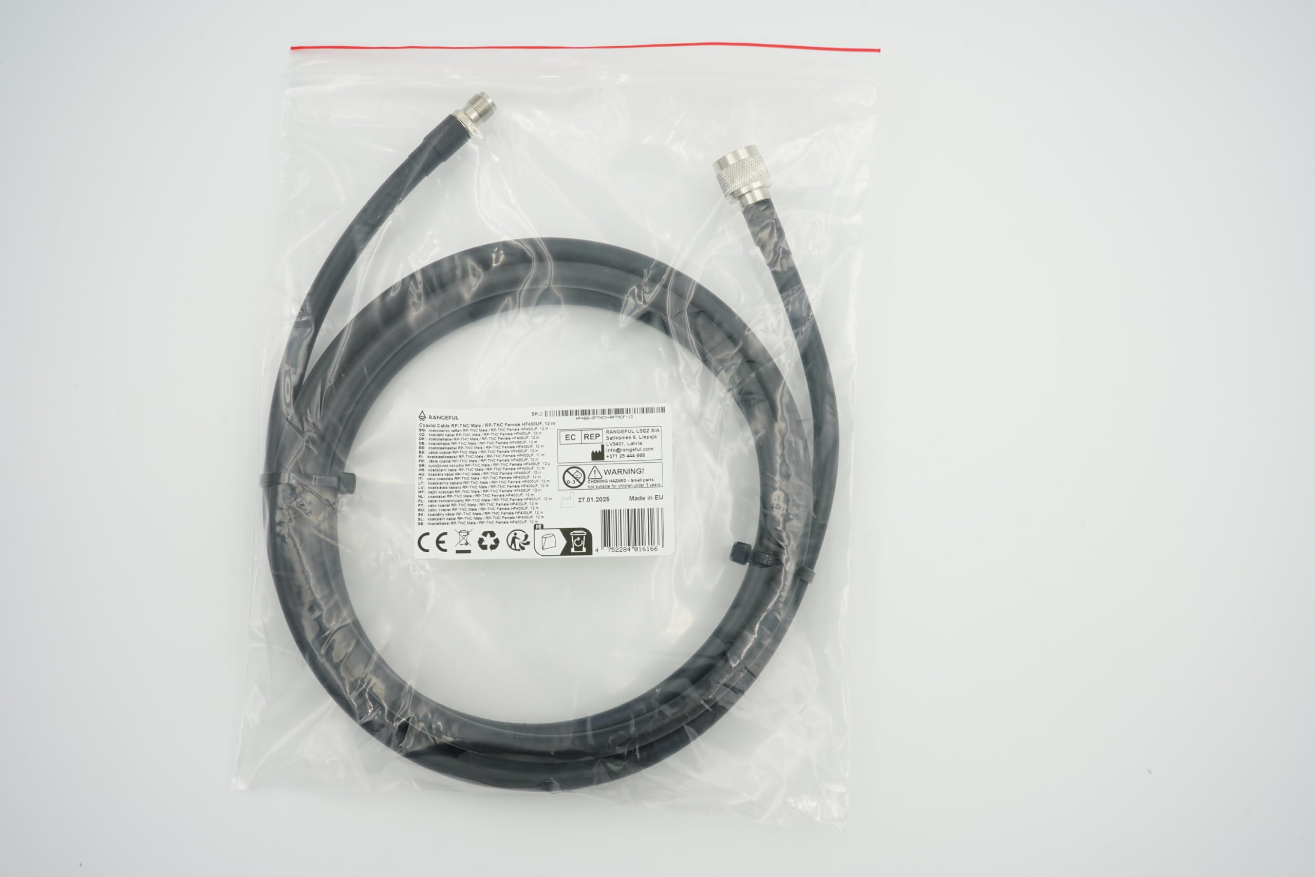 12m RP-TNC Macho a RP-TNC Hembra Cable Coaxial — Extensión coaxial flexible de cobre completo 50 ohm (equivalente a LMR400 UF UltraFlex) — para WiFi LTE GSM 4G 5G 6G Señal Móvil Router Antena