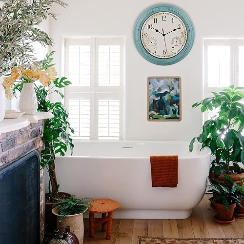 Miniatura 7 de Reloj de pared retro impermeable de 12 pulgadas para interiores y exteriores, con termómetro e higrómetro, funciona con pilas, reloj de pared