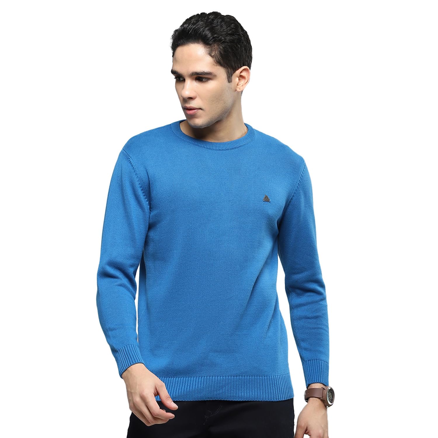 cloak & decker Mens Solid Blue Round Neck Full Sleeves Pullover-picture-14