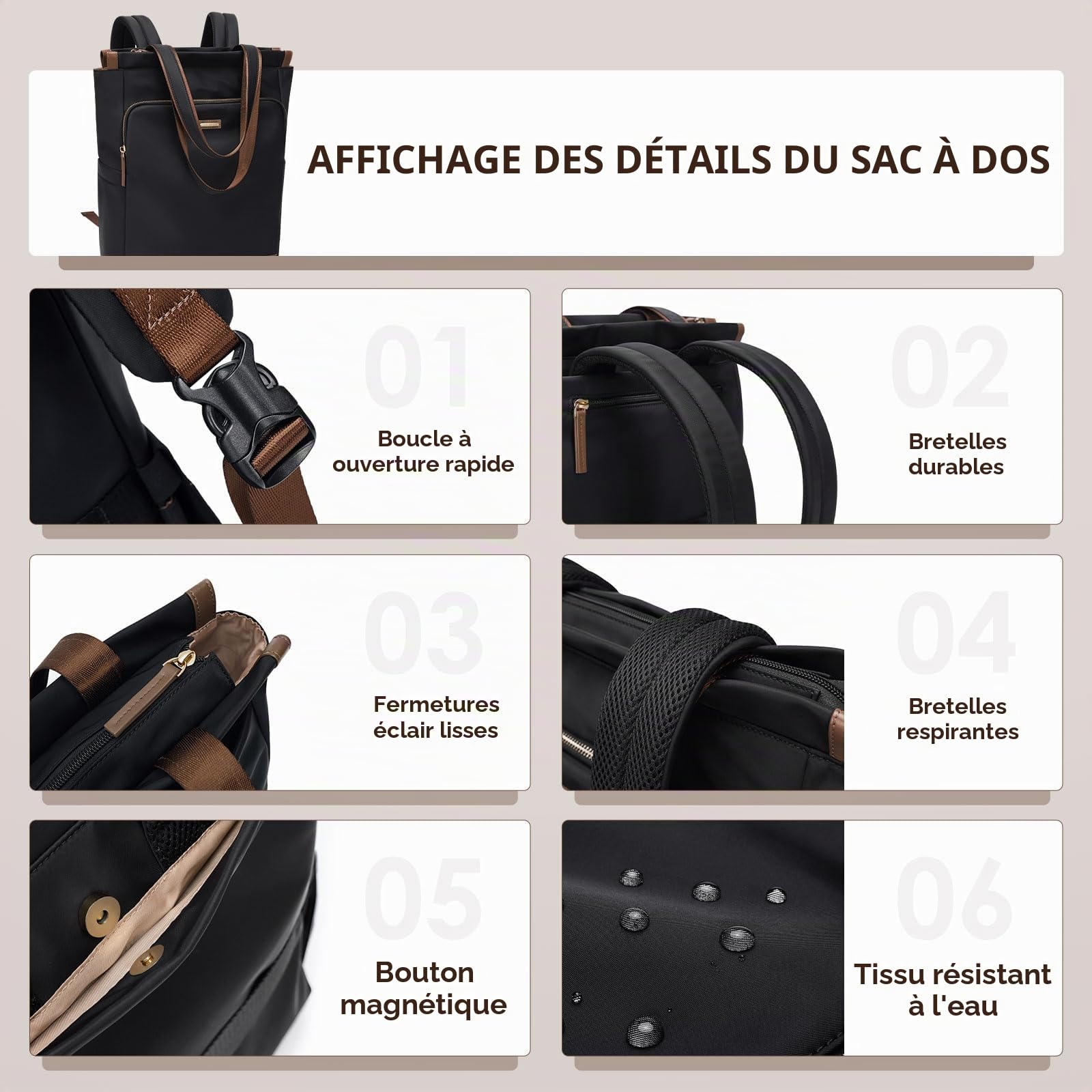 GOLF SUPAGS Sac à dos Convertible pour Ordinateur Portable pour Femmes Sac de Voyage Décontracté Notebook pour Travail Collège Voyage Loisirs