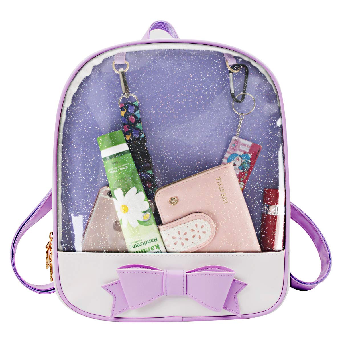 PG6 FF1 Candy Leather Bow Backpack Clear Beach Girls Bag Ita Bag