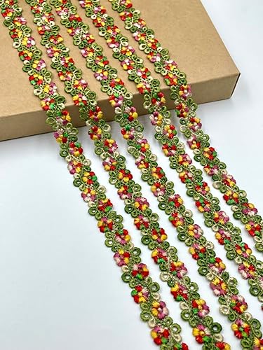 Miniatura 3 de Designer's Shop - Adorno floral de encaje de 34 pulgadas x 5 yardas para manualidades de costura (verde brillanterosas) VL 6120 decoración del hogar