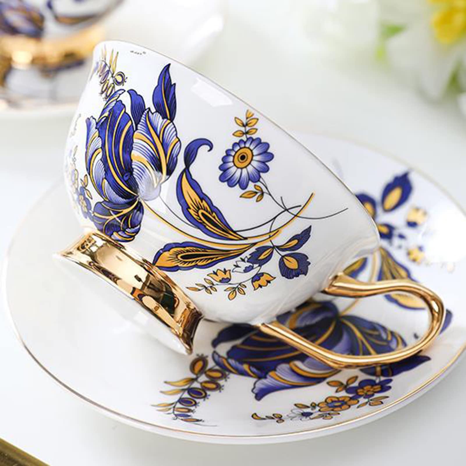 Europejski zestaw filiżanek do kawy z porcelany kostnej i spodków, filiżanka do herbaty Cappuccino Latte, wielokolorowy(C)