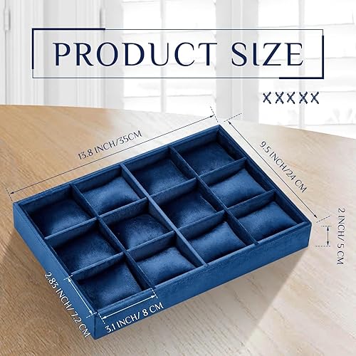 Miniatura 9 de Henoyso Bandeja de terciopelo para reloj organizador de joyas 12 cuadrículas apilable organizador de reloj pulsera soporte de exhibición de reloj
