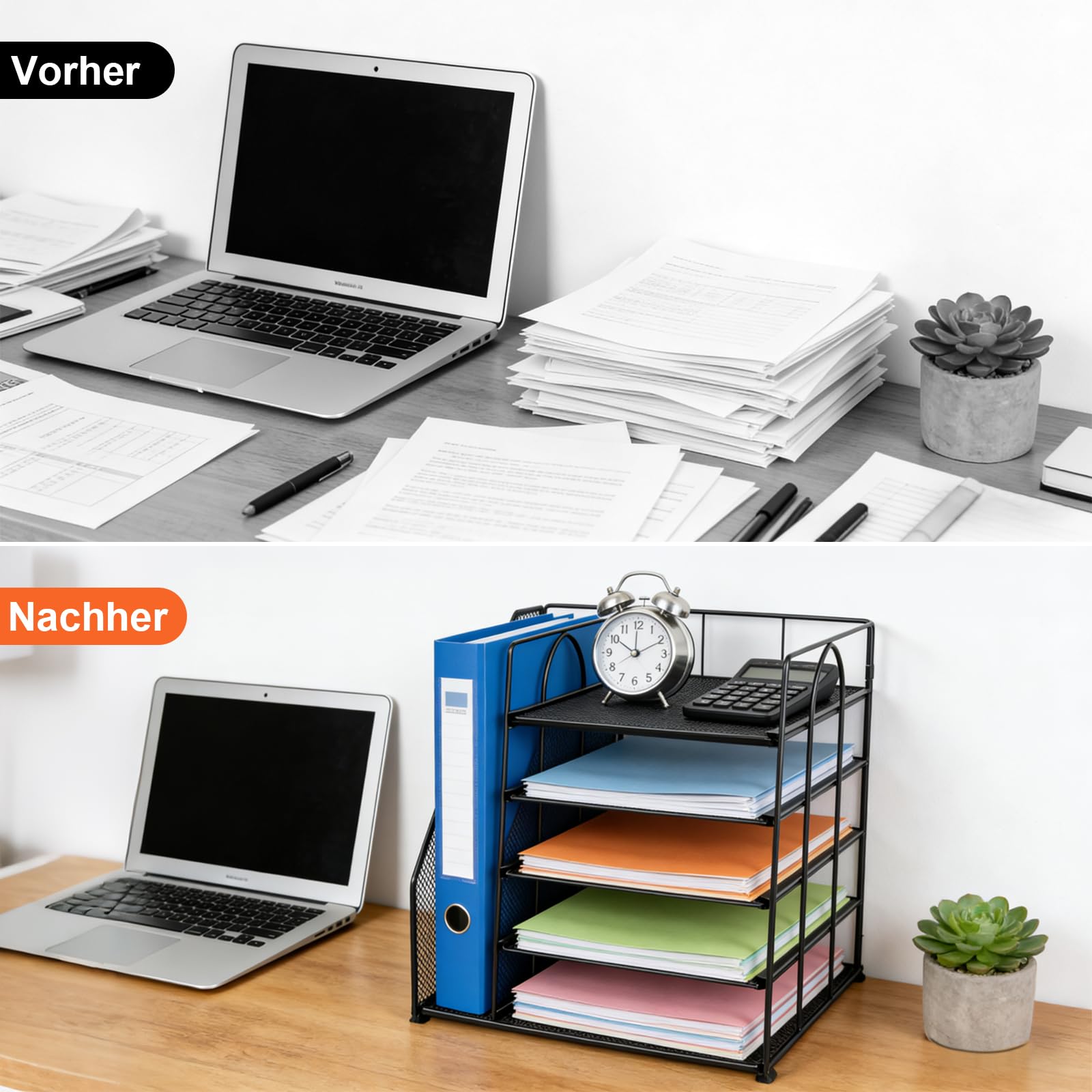 Voency Schreibtisch Organizer mit Aktenhalter, 5 Ebenen Papier Briefablage, Metall Schreibtisch Netz Ablagefächer Organizer für Arbeitszimmer Schule Office Möbel Büro Bedarf Schwarz