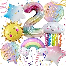 Regenbogen Geburtstagsdeko 2 Jahre 8 Stück, Helium Ballon Regenbogen 2, Luftballon RegenbOgen, RegenbogEn Party Kinder, Deko Geburtstag 2 Jahre Mädchen