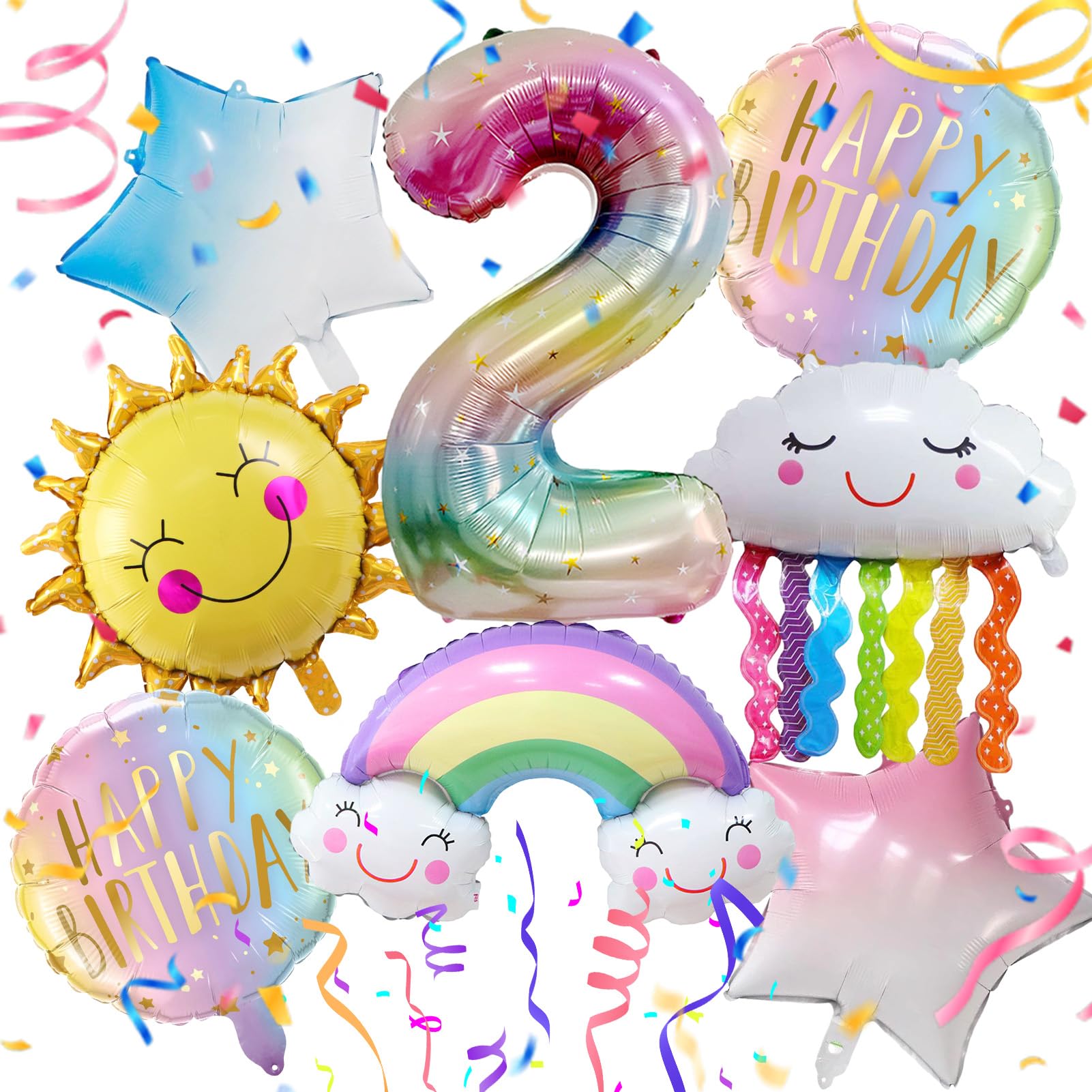 Regenbogen Geburtstagsdeko 2 Jahre 8 Stück, Helium Ballon Regenbogen 2, Luftballon RegenbOgen, RegenbogEn Party Kinder, Deko Geburtstag 2 Jahre Mädchen