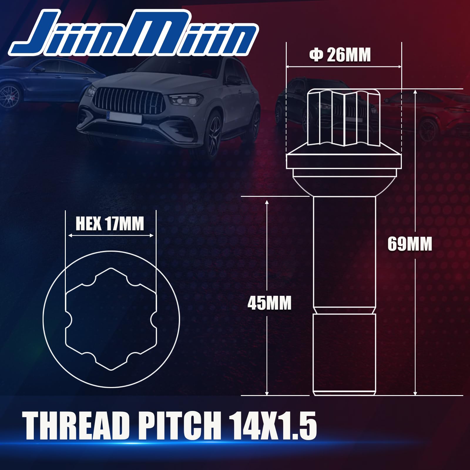 JiiinMiiin 20PCS M14x1.5 Lug Bolt OEM Factory Wheel 0009905407 Compatible with Mercedes-Benz ML350 ML500 GLC300 GLK350 CL500 GL450 W215 E350 E300 S550 S600