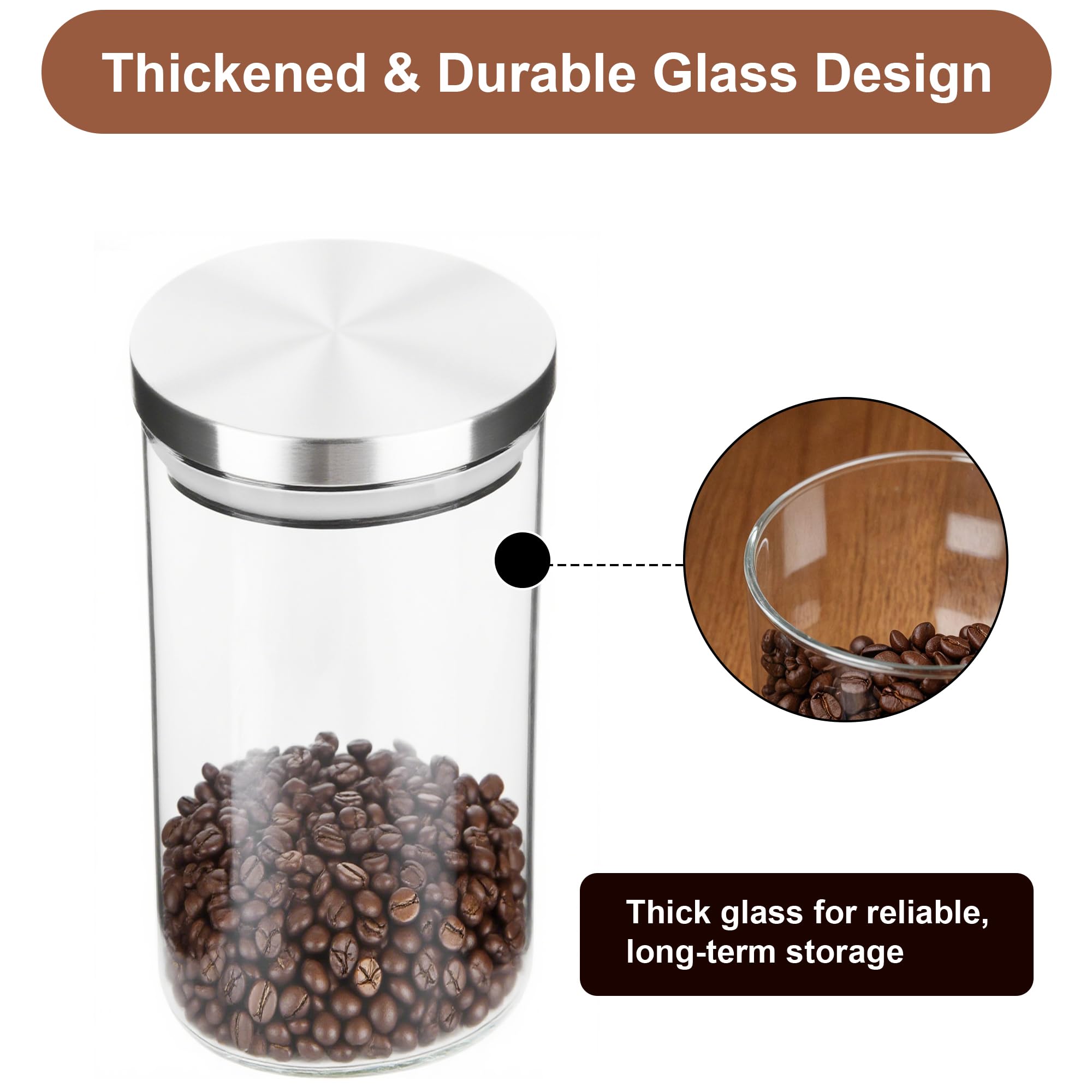 Luftdichtes Kaffeebohnen-Behälter-Set, Glas-Kaffeedosen mit Schaufel und Ablage, klare gemahlene Kaffee-Vorratsdosen mit Deckel für Kaffeebar, Zucker, Tee, Nüsse und Küchenarbeitsplatte, 2 ×