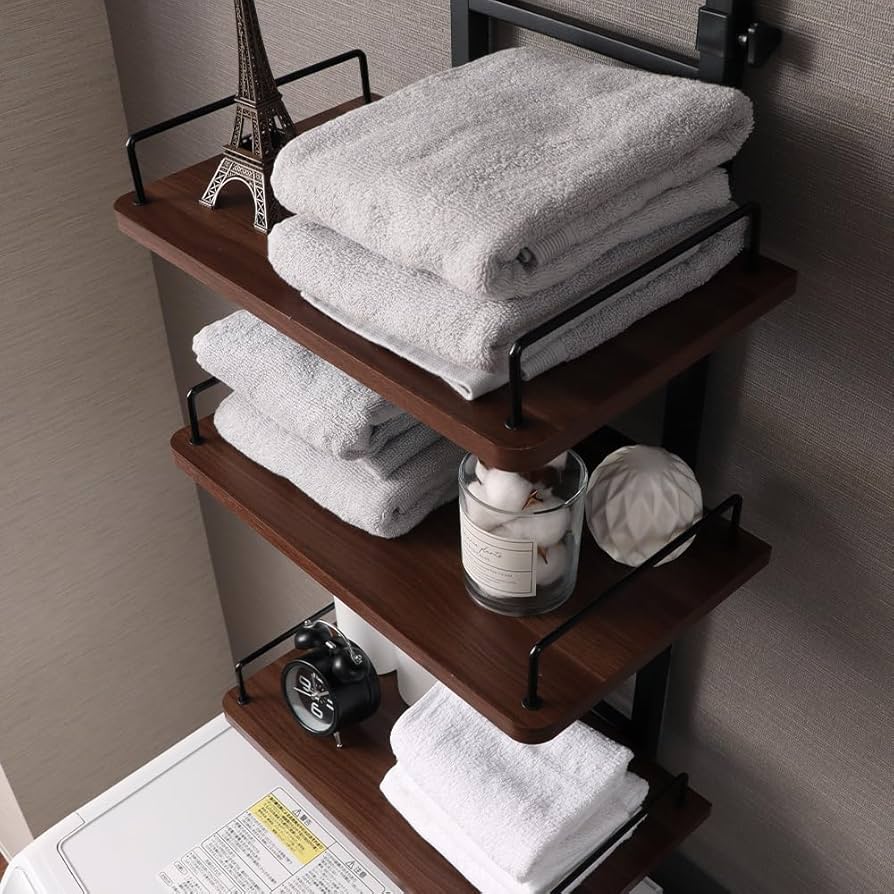 ランドリーラック 　Wood Brown Amazon｜ヤマソロ ランドリーラック 突っ張り スリム 収納 3段