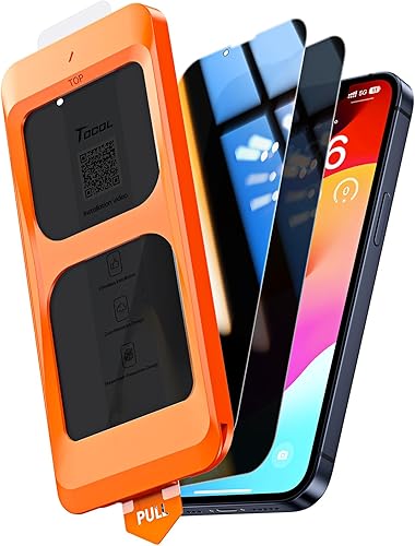 Miniatura 14 de TOCOL Protector de pantalla de privacidad para iPhone 15 9H+ dureza de vidrio templado cobertura completa Protector de pantalla fácil instalación 2