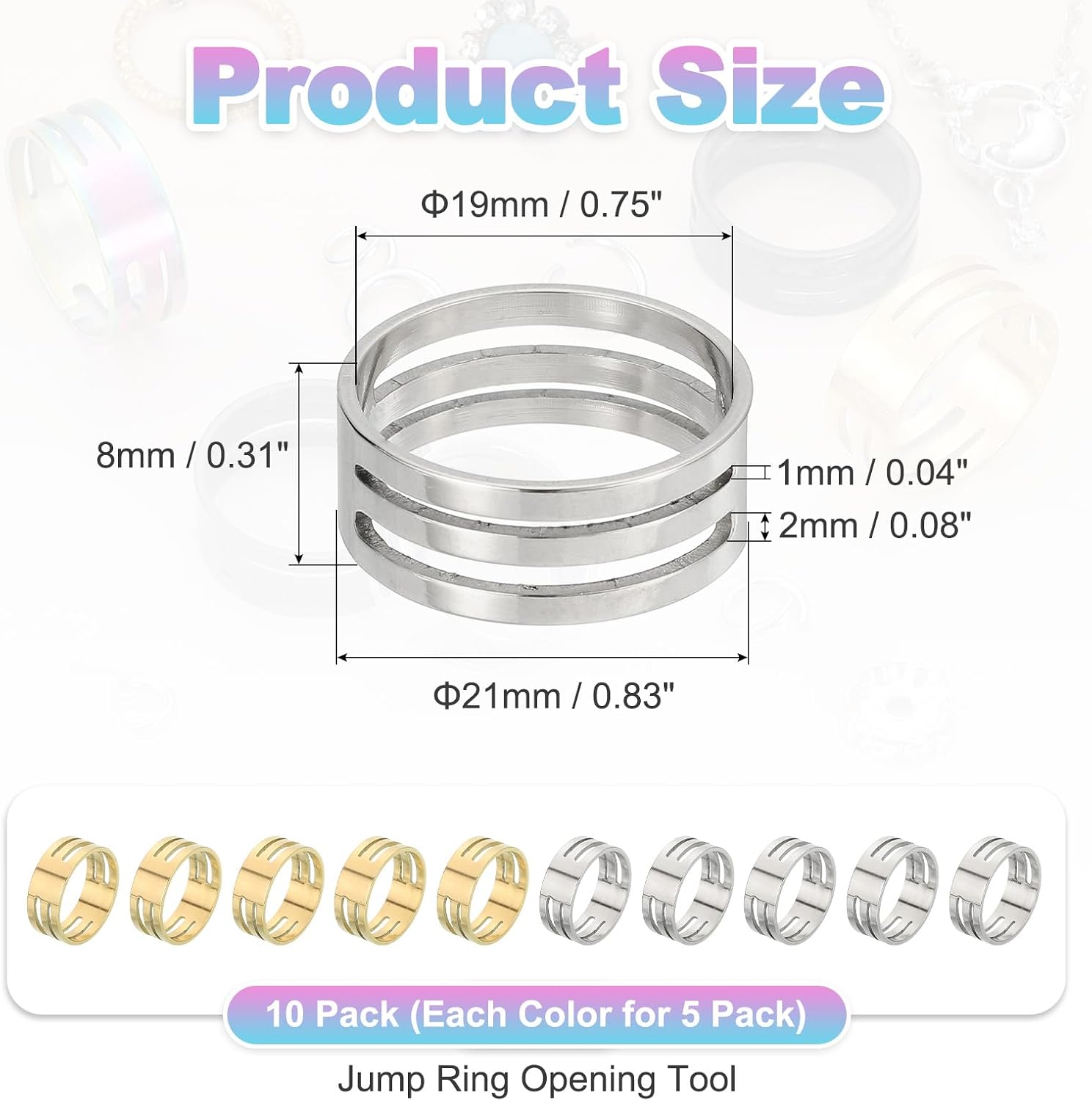 MECCANIXITY Jump Ring Opening Tool, 19mm Stainless Steel Jump Ring Opener Circle Split Opening Closing Finger Tool for Jewelry Making Supplies Craft Projects(Silver Gold, Pack of 10) image 2