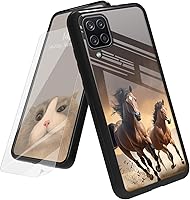 Vista 83 de Funda para Samsung Galaxy A12 5G con protector de pantalla, parte trasera de vidrio templado + TPU de silicona suave que absorbe los golpes