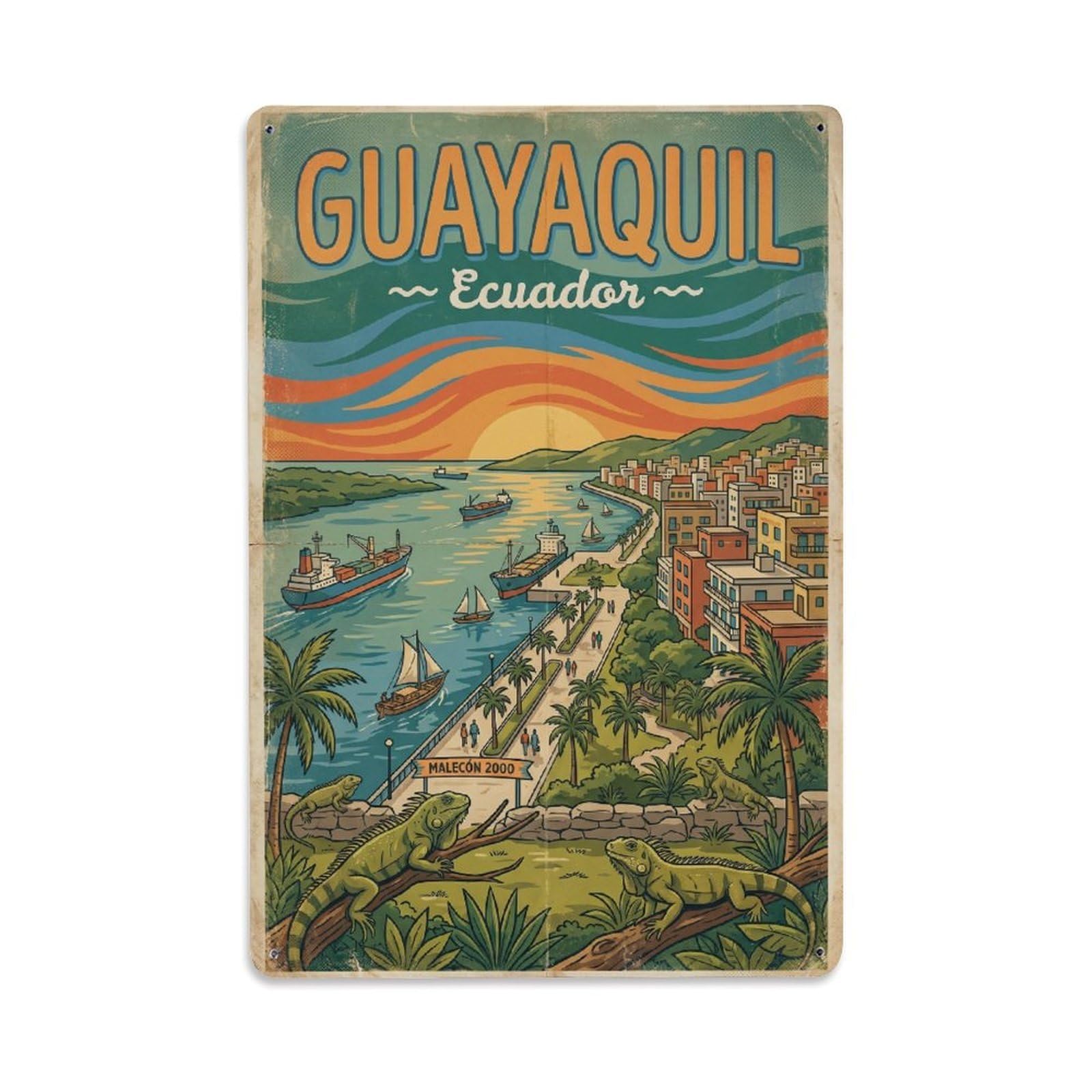 Gead 8X12inch Style Vintage Ecuador Guayaquil Travel Metal Tin Sign