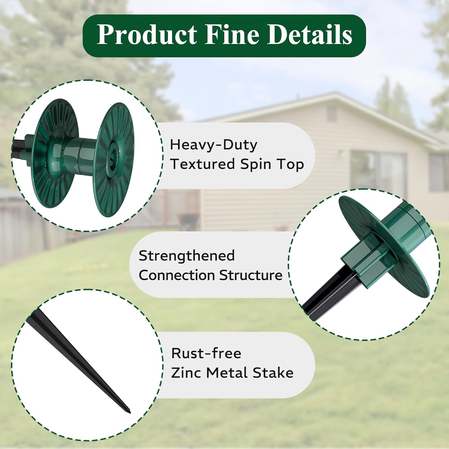 10-Inch Hose Guides for Garden – 6PCS Sturdy Plastic Stakes with Spin Top, Garden Stakes Hose Guide Spikes Keep Hoses Away from Flower Beds & Protect Plants, Dark Green