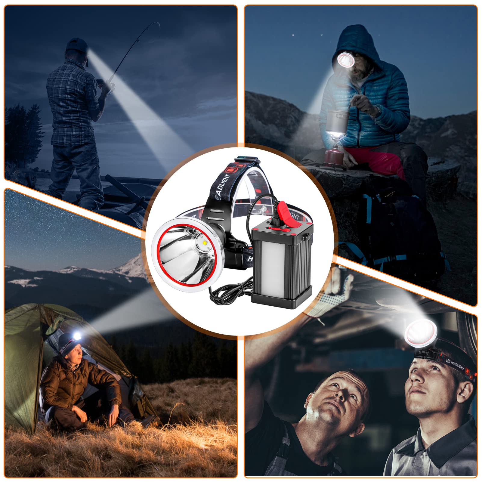 Kitness Lampe frontale LED puissante et rechargeable avec lumière latérale extérieure pour camping, chasse, pêche, extérieur (lumière blanche)