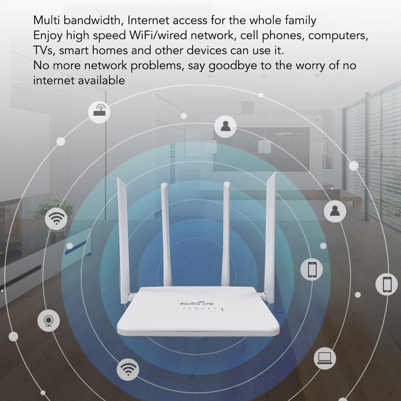 Routeur sans fil, 4G LTE CPE R103 5 m 300 Mbps 100 à 240 V Déverrouillage Mobile WiFi Hotspot Internet Routeur, avec fente pour carte SIM 4 antennes 5 dBi pour l'Asie (prise britannique)