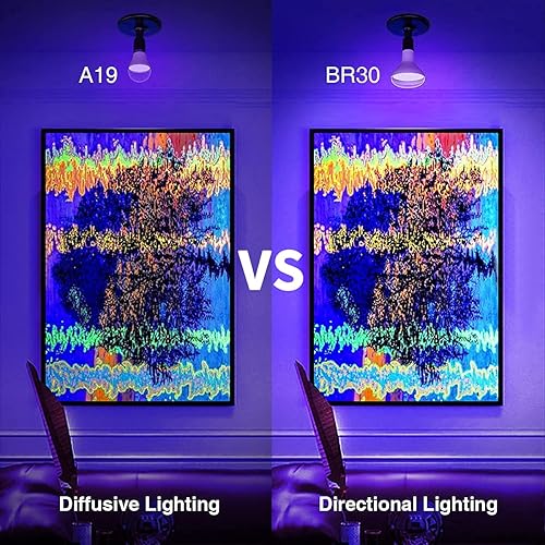 Miniatura 5 de YQNLIFA Paquete de 4 bombillas LED negras de 15 W, 385-400 nm, BR30 E26, bombilla LED negra para brillar en la oscuridad, bombilla para fiesta de