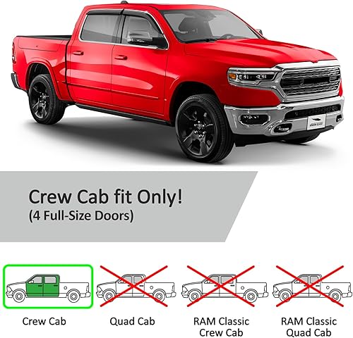 Miniatura 5 de Voron Glass Cinta adhesiva con borde cromado, protectores de lluvia extra duraderos para Dodge Ram 1500 2019-2026 cabina doble, deflectores de