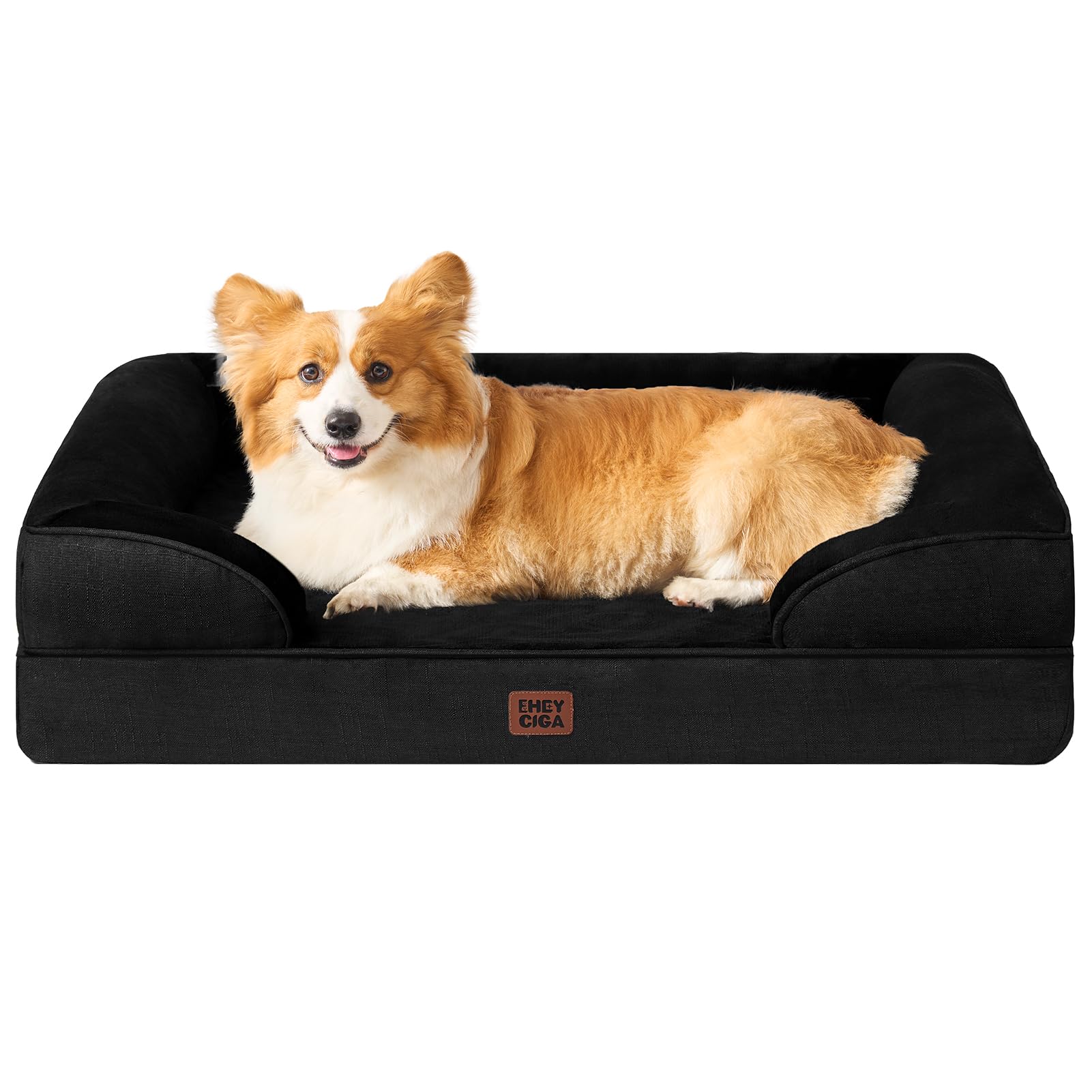 EHEYCIGA Cuccia Cane Interno Taglia Grande, Cuscino Cane Impermeabile Sfoderabile e Lavabile, Letto per Cani con tre Lati Rialzati Ortopedico, Nero, 104x68x16cm